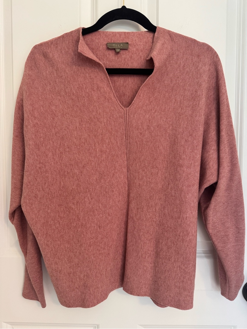 Mila Milano Dusty Rose Knit Tunic Sweater Split Neck Long Sleeve Size M